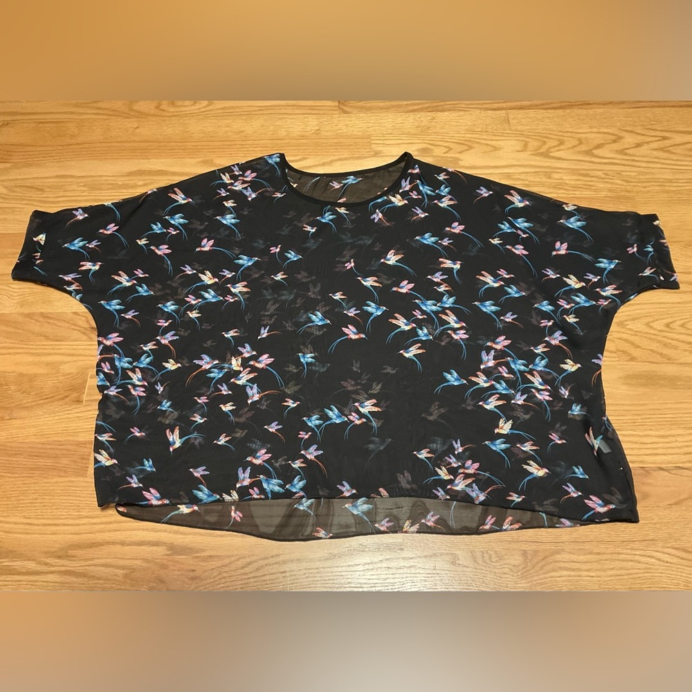 Women’s Sheer Hummingbird Blouse. Cover up. Pre-Loved. No size. 100% Polyester